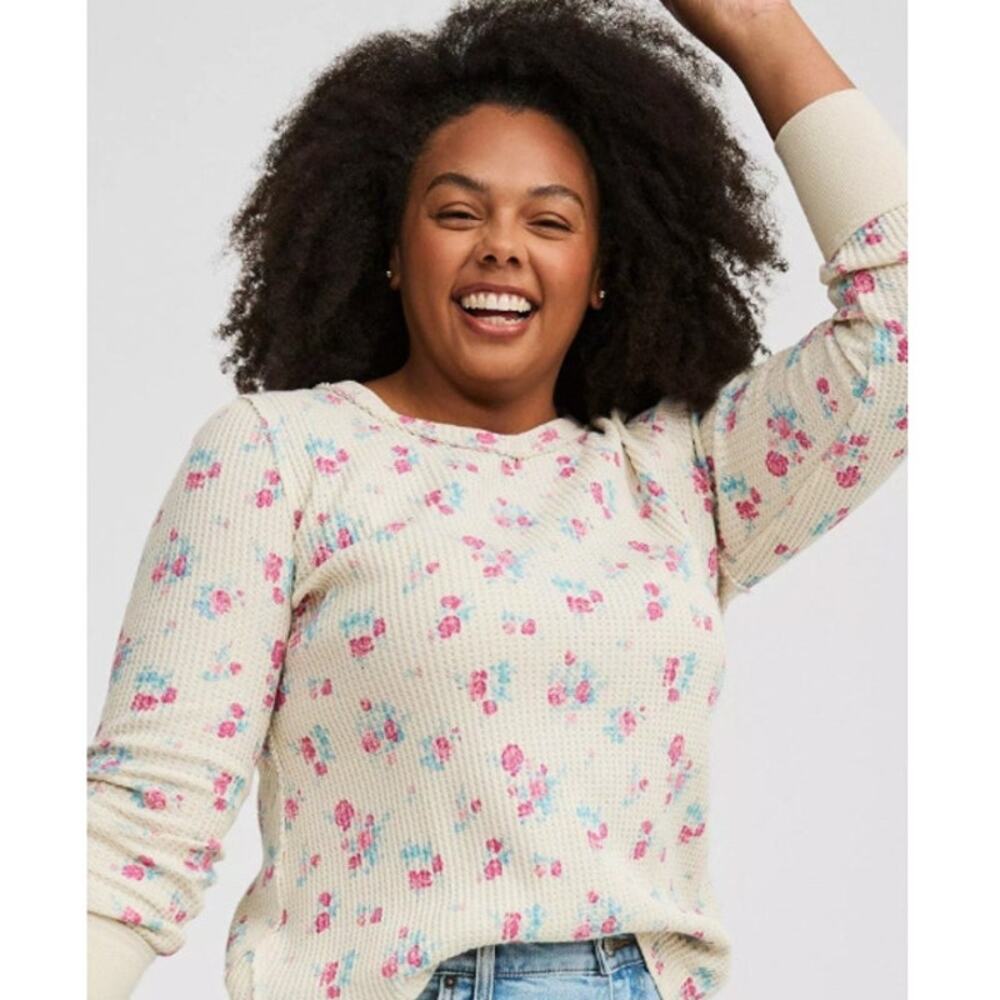 Torrid Womens Floral Waffle Knit Shirt Plus Size 1X Stretch Cottagecore Cabin